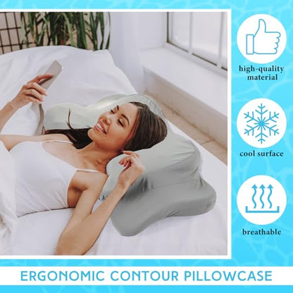 Hahafelt Cooling Cervical Neck Pillowcase Cover (Only Pillow Case) Ergonomic Pillowcase with Zipper Breathable Contour Pillow Cover for Side Back Stomach Sleepers(Gray,Queen Size) - color: Gray, size: Queen