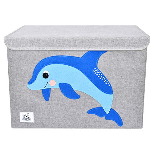 Foldable Large Kids Toy Chest with Flip-Top Lid, Collapsible Fabric Animal Toy Storage Organizer/Bin/Box/Basket/Trunk for Toddler, Children and Baby Nursery (Dolphine) - color: Dolphine