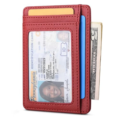 Buffway Slim Minimalist Front Pocket RFID Blocking Leather Wallets for Men and Women - Cross Red - color: Cross Red