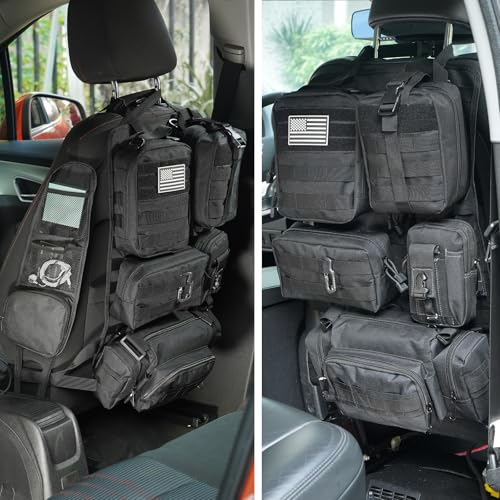 Tactical Car Seat Back Organizer,Tactical Molle Seat Back Organizer with 6 Detachable Molle Pouch,Universal Fits for Car Truck Jeep Vehicle Black - color: Black