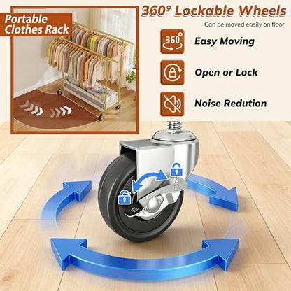 Clothes Rack, Double Rods Clothing Rack, Clothing Racks for Hanging Clothes, Rolling Clothes Rack with Storage Basket & Heavy Duty Wheels, Garment Rack for Bedroom, Laundry Room, Gold - color: Gold