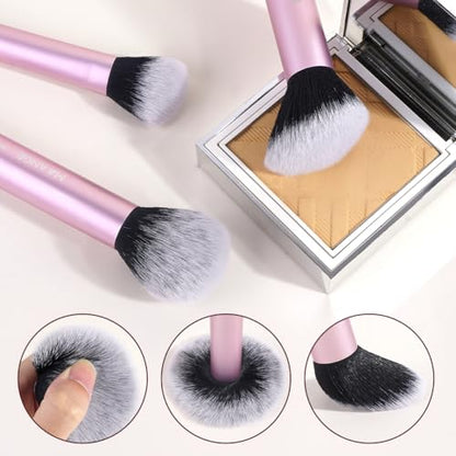 MAANGE 16PCS Makeup Brush Set Travel Makeup Brushes for Liquid Powder Contour Concealer Cream Cosmetics Blending Eyeshadow Eyeliner (Pink) - color: Pink