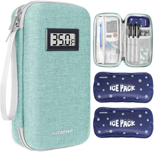 suzamed Insulin Cooler Travel Case,EVA Insulation Travel Medicine Kit with Temperature Display for Diabetes Care,Insulin Pen and Other Diabetic Supplies (Green-Temp) - color: Green