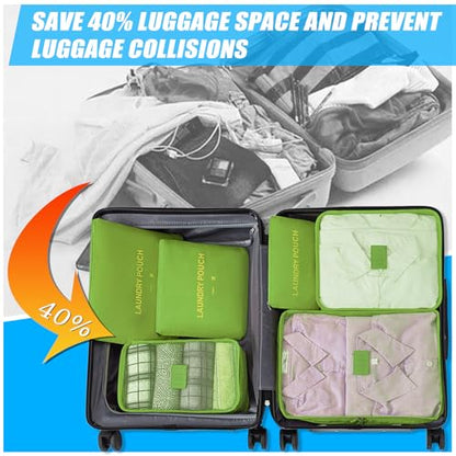 6 Set Packing Cubes for Travel Luggage Organizer Bags Reusable washable Suitcase Packing Cubes Set Travel Accessories Essentials (Green) - color: Green