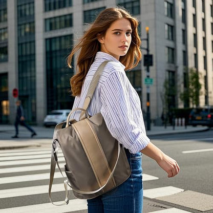 PINCNEL Women Backpack Purse Waterproof Nylon Anti-theft Rucksack Lightweight Shoulder Bag - color: Khaki, size: Large
