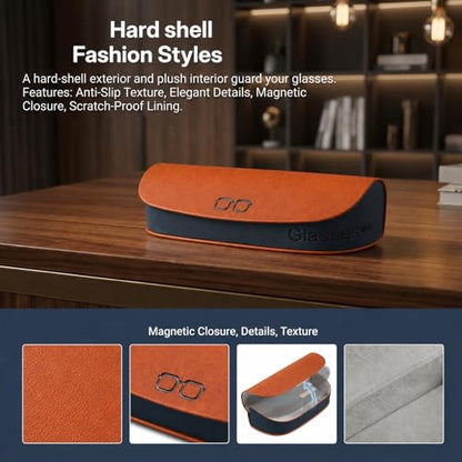 Glasses Case hard shell,3-in-1 Sunglasses Case & Eyeglass Case with Cleaning Cloth & Storage Pouch - color: Dark Orange