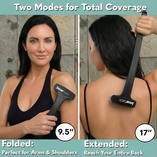 bearback Lotion Applicator for Back & Body - Long Reach Folding Handle with Reusable Foam Rollers - Apply Lotion, Medication, Ointment, Sunscreen, Self Tanner - (Black) (Handle with 2 Rollers) - color: Black