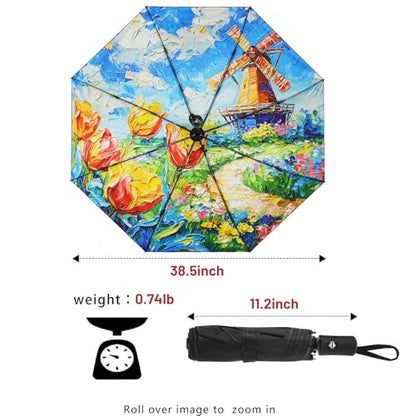 SY COMPACT Travel Umbrella - Windproof Automatic Compact Umbrella for Rain, Lightest 8-Rib, Small, Strong & Portable, Durable Grip, Fits Backpack & Car, Factory Direct (UV Available) - color: UPF-Windmill