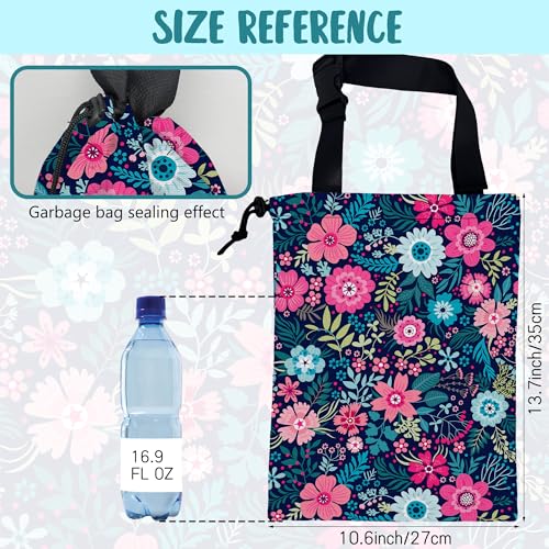 Car Garbage Bag Abstract Blue Pink Flowers Hanging Canvas Car Trash Bag Waterproof Drawstring Car Back Seat Organizer for Car Back Front Seat Console with Adjustable Buckle - color: Abstract Blue Pink Flowers