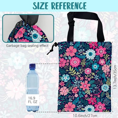 Car Garbage Bag Abstract Blue Pink Flowers Hanging Canvas Car Trash Bag Waterproof Drawstring Car Back Seat Organizer for Car Back Front Seat Console with Adjustable Buckle - color: Abstract Blue Pink Flowers