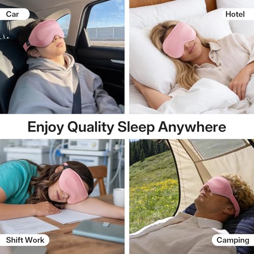 LitBear Long Lash Sleep Mask for Women Men Side Sleeper, 3D Contoured Light Blocking Sleeping Mask, Soft Comfortable Eye Mask Sleep with Adjustable Strap, Pouch for Travel, Pink - color: Pink