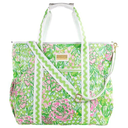 Lilly Pulitzer Beach and Picnic Cooler, Insulated Bag with Adjustable Shoulder Strap and Zipper, Soft Cooler - color: Lime Feeling Good