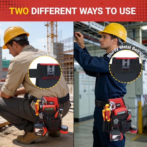 MELOTOUGH Electrician Tool Pouch Tool Belt Pouches Multiple Pockets Tool Organizer for Technician, Maintenance, HVAC - color: Red, size: Small Electrician Pouch