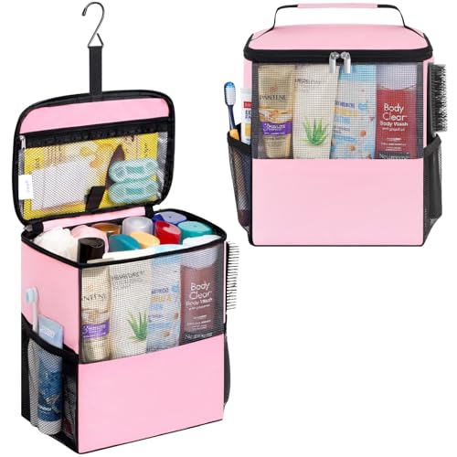 Lifewit Mesh Shower Caddy Bag Portable for College Dorm Room Essentials, Hanging Organizer Basket, Quick Dry Tote Bag for Camping, Bathroom, Beach, Travel, Large, Pink - color: Pink, size: L(9.8"L x 6.5"W x 11.4"H)