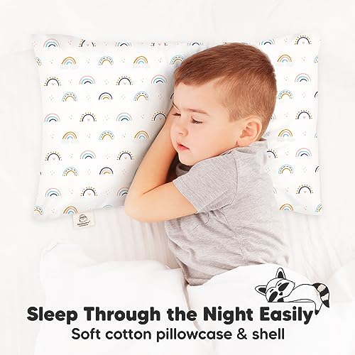 KeaBabies Organic Toddler Pillow with Pillowcase, Jumbo 14X20 - Soft Cotton Toddler Pillows for Sleeping - Machine Washable - Perfect for Travel, Toddler Bed Set (Jolly Rainbow) - color: Jolly Rainbow