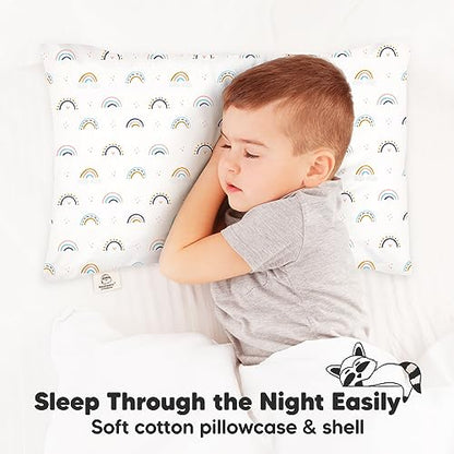 KeaBabies Organic Toddler Pillow with Pillowcase, Jumbo 14X20 - Soft Cotton Toddler Pillows for Sleeping - Machine Washable - Perfect for Travel, Toddler Bed Set (Jolly Rainbow) - color: Jolly Rainbow