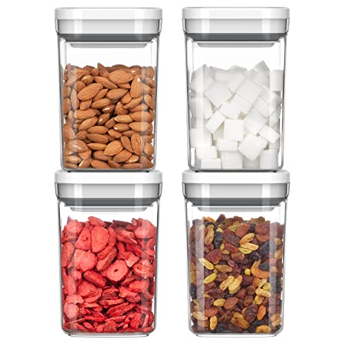 MR.SIGA 4 Pack Airtight Food Storage Container Set, BPA Free Kitchen Pantry Organization Canisters with One-handed Leak Proof Lids, 1L / 33.8oz, Medium, White - color: White