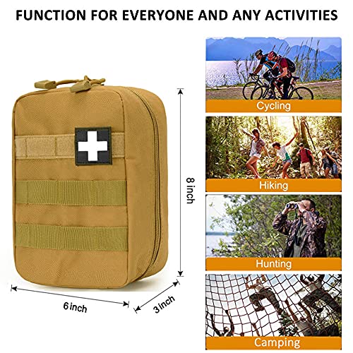 First Aid Pouch Empty Small, Tactical Molle EMT Pouch Compact Medical IFAK Rip Away Untility Bag Pouches - color: TAN