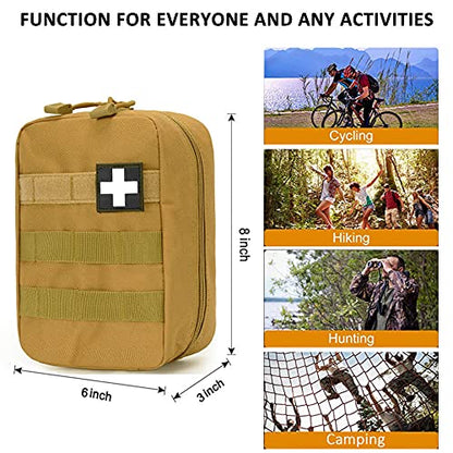 First Aid Pouch Empty Small, Tactical Molle EMT Pouch Compact Medical IFAK Rip Away Untility Bag Pouches - color: TAN