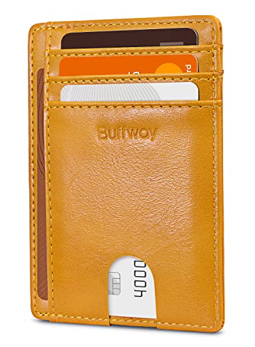 Buffway Slim Minimalist Front Pocket RFID Blocking Leather Wallets for Men and Women - Alaska Yellow - color: Alaska Yellow