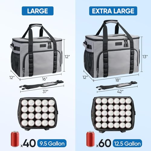 BALEINE Extra Large Soft Cooler Bag, Portable Leakproof Cooler, 40/60 Cans Volume for Beach, Camping, Kayaking, Travel, and Road Trips