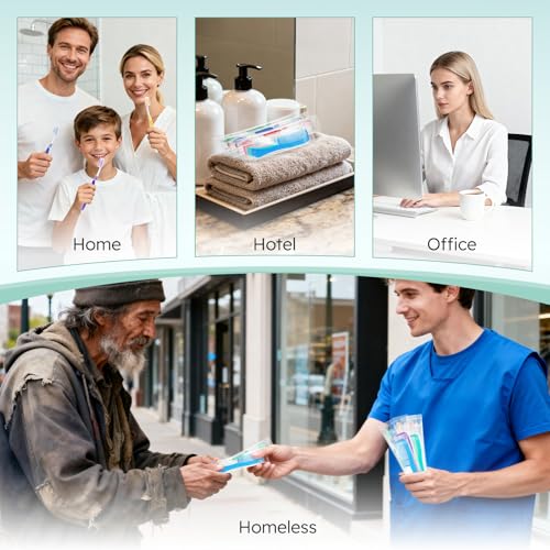 Disposable Toothbrushes with Toothpaste and Comb in Bulk, Individually Wrapped Soft Bristle Travel Size Basic Hygiene Kits, for Travel Hotel Camping Charity Homeless Shelter Donation in 5 colors (25)