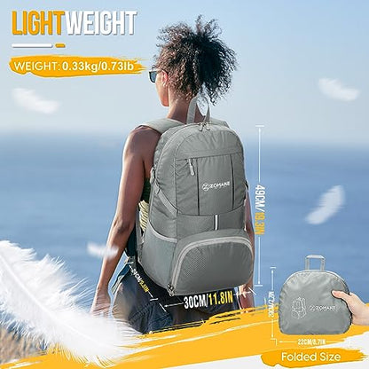 ZOMAKE Lightweight Packable Backpack 35L, Light Foldable Backpacks Water Resistant Collapsible Hiking Bag, Compact Folding Day Pack for Travel Camping(Sliver Grey) - color: Sliver Grey