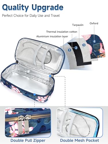 YOUSHARES Insulin & peptide Cooler Travel Case for Pen & Vials, Temperature Display Diabetic Med Cooling Bag with Protective Ice Brick, TSA Approved Refrigerated Diabetes Supplies Carrying Organizer - color: 01_Magnolia
