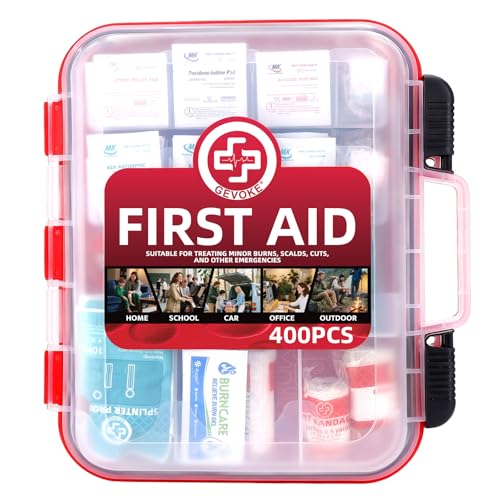 Gevoke 400 Piece First Aid Kit - Organized Dual-Layer Wall-Mountable Hard Case Medical Kit for Home, Car, Camping, Travel, Hiking, Truck, Office, Sports, Vehicle & Outdoor Emergencies - size: Extra Large