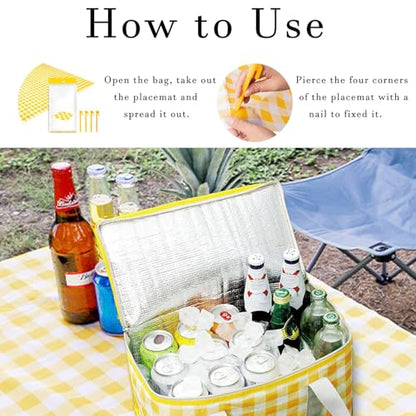 Insulated Picnic Bag with Leakproof Liner Foldable Reusable Cooler Basket Includes Disposable Picnic Mat Sturdy Handle Ideal for Outdoor Activities Travel Beach Camping (Red) - color: Red