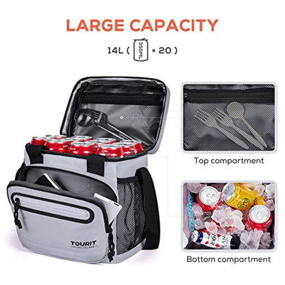 TOURIT Large Lunch Bag 14L Insulated Lunch Box Lunch Cooler for Men Women Work, Black - color: Gray