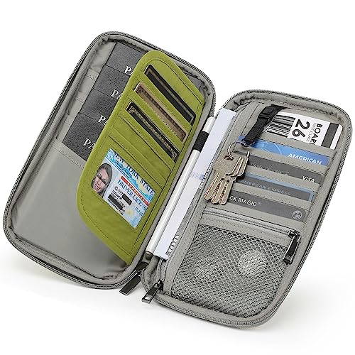 VanFn RFID Travel Passport Wallet, Family Passport Holder, Trip Document Organizer P.Travel Series - color: Green