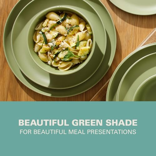 Gibson Home Fairhope 12-Piece Matte Green Melamine Dinnerware Set – Durable Lightweight Plates and Bowls, Kitchen Dining Set - color: Matte Green (Fairhope), size: Service for Four (12pcs)
