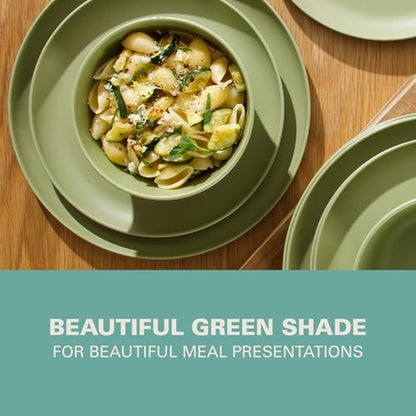 Gibson Home Fairhope 12-Piece Matte Green Melamine Dinnerware Set – Durable Lightweight Plates and Bowls, Kitchen Dining Set - color: Matte Green (Fairhope), size: Service for Four (12pcs)