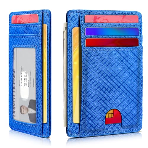 Artpaxy Slim Wallet for Men & Women, Minimalist Front Pocket Card Holder for Travel, RFID Blocking, Water Resistant Nylon Wallet for ID & Cash & Credit Card - color: Blue