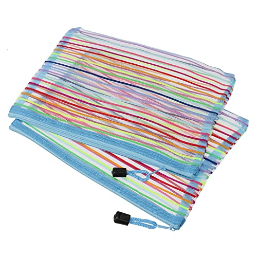 MECCANIXITY Mesh Zipper Pouches, A5 Colorful Pencil Case Document File Bags Storage Organizer for Office Supply Travel Accessory, Sky Blue Pack of 6 - color: Sky Blue