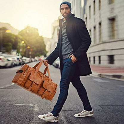Zeroway PU Leather Travel Duffel Bag with Shoe Pouch Large Carry on Bag Waterproof Weekender Overnight Bag for Men Women Brown - color: Brown