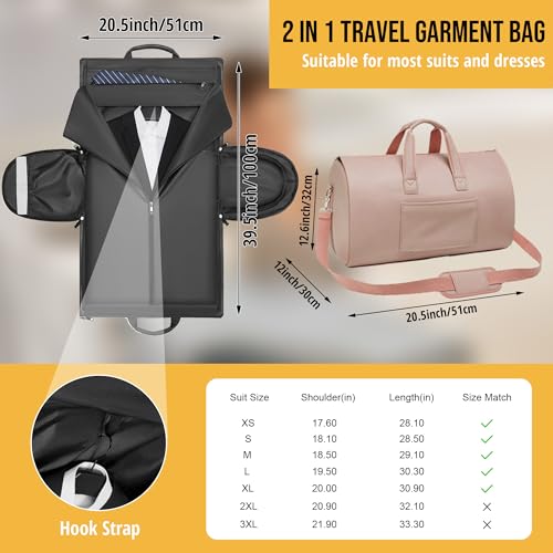 Convertible Garment Bag, Carry on Garment Duffel Bag with Shoulder Strap, Men's Women's Travel Clothing Bag with Shoe Compartment, 2-in-1 Hanging Suitcase Suit Business Travel Bag (Champagne) - color: Champagne