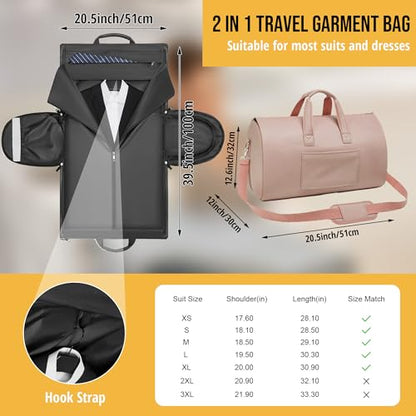 Convertible Garment Bag, Carry on Garment Duffel Bag with Shoulder Strap, Men's Women's Travel Clothing Bag with Shoe Compartment, 2-in-1 Hanging Suitcase Suit Business Travel Bag (Champagne) - color: Champagne