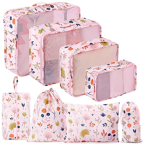MissBoy Packing Cubes for Kids, 8 Pcs Set of Packing Cubes for Carry on Suitcase Organizer Bags, Kids Packing Cube, Waterproof Travel Essentials for Girls and Boys - color: Pink