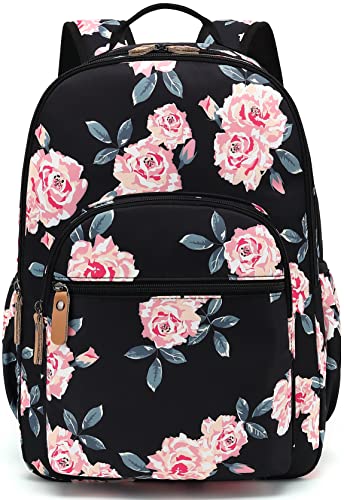 Leaper Water-resistant Floral Laptop Backpack School Travel Bag Bookbags Satchel - color: Black-pink Flower [8005up], size: X-Large