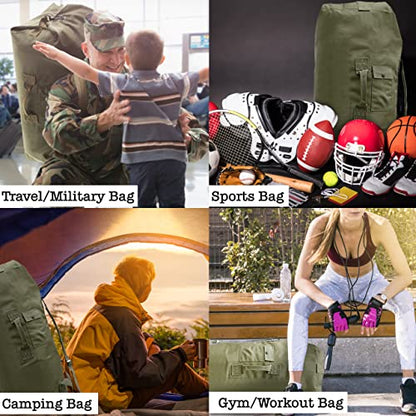BaHoki Essentials Canvas Duffel Bag - Heavy Duty Top Load Duffel Sea Bag - Military Green Cargo Travel Bags - size: Large