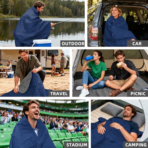 Large Outdoor Waterproof Blanket Extra Thick Fleece Stadium Blanket for Camping, Car, Pet, Picnics - Windproof, Wearable, Machine Washable 80" x 58" (Dark Blue) - color: Dark Blue