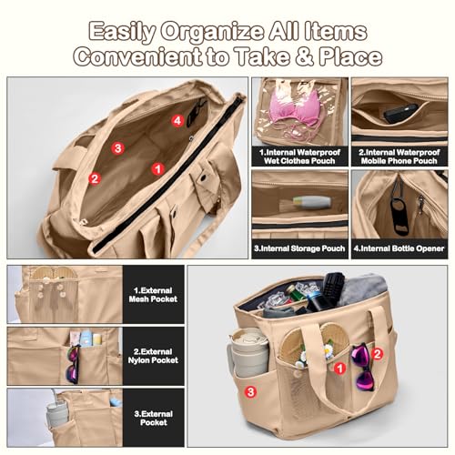 Odoland Soft Cooler Bag - Leakproof & Insulated, 2-in-1 Collapsible Design, Dry/Wet Separation, Large Soft Sided Cooler with Multi-Pocket Design for Beach, Picnic, Camping, Day Trip, Family Size - color: Khaki