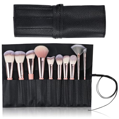 Makeup Brush Organizer PU Leather Makeup Brush Holder Travel 10 Slot Make up Brushes Roll Cosmetic Bag for Women