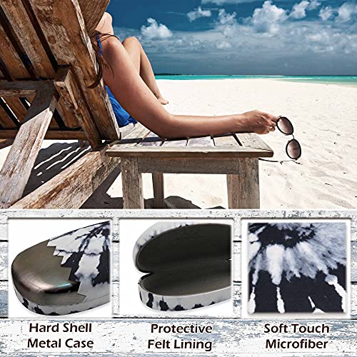 MyEyeglassCase Hard Sunglasses case - Women Glasses Case Holder - Large Durable Eyeglass Case Hard Shell with Pouch & Cloth - color: Tie Dye White Black