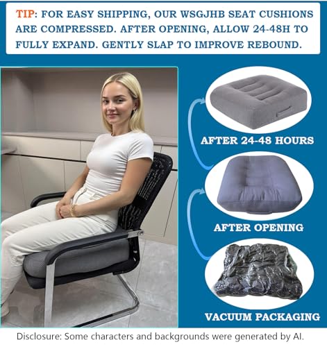 WSGJHB Office Chair Cushion Pillow Adult Car Booster Seat Cushions for Short People Effectively Increase Field of View Lower Back Fatigue Relief, for Cars, Office, Home Anti-Slip 18x18x4.7 inchs Gray - color: Gray