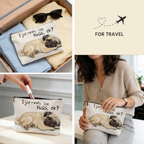 Pugs Makeup Bag Cute Dog Cosmetic Bags Pug Gifts for Pug Lovers Make Up Pouch Travel Toiletry Zipper Pouch Dog Lover Gifts for Women Mom Teen Girls Daughter Sister Friends Christmas Birthday Gift - color: Multicolor 0008