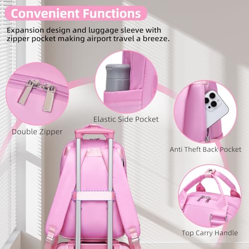 LARVENDER Carry on Luggage 22x14x9 Airline Approved Hardshell Suitcase with Wheels TSA Lock, PC+ABS Lightweight Suitcase Set for Women with Travel Backpack, Peach Sparkling, 3 Piece Set - color: Peach Sparkling-20BP, size: 3 Piece Set (Backpack/TB/20)