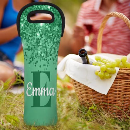 Personalized Neoprene Wine Carrier 1 Bottle, Wine Gift Bags Custom with Name Travel Wine Bottle Holder - color: Green, size: Small